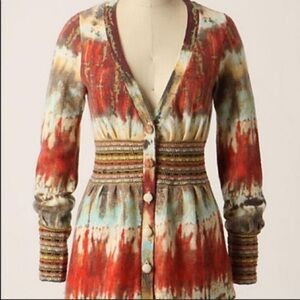 HWR Anthropologie Tie Dye Embellished‎ Cardigan Sweater Medium